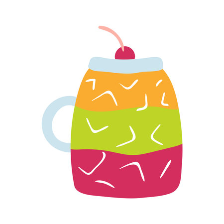 Tropical cocktail in a glass jar hand drawn illustration. Cartoon style flat design, isolated vector. Exotic summer drink, seasonal print, menu element, holidays, vacations, beach, pool partyのイラスト素材