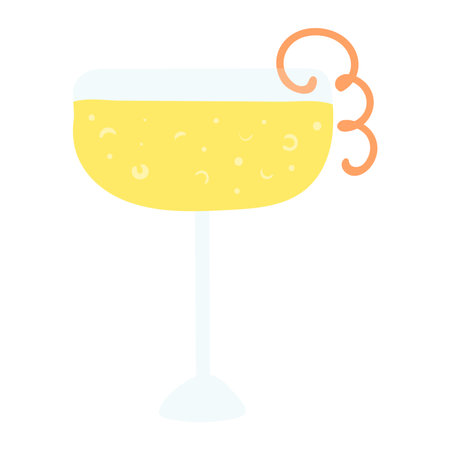 Tropical cocktail in a glass illustration, isolated. Cartoon hand drawn flat style design. Summer holidays, vacations, outdoors, beach activity, pool party, seasonal elementのイラスト素材