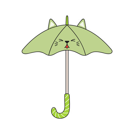 Cute umbrella with kawaii cat face, ears cartoon illustration. Hand drawn style design, line art, drawing, isolated vector. Kids print element, rainy season, wet weather, child fashion accessoryのイラスト素材