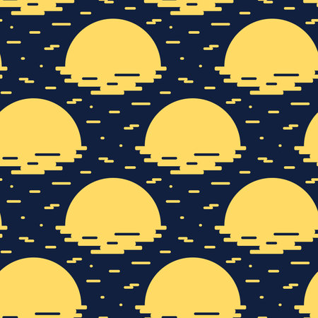 Full moon, clouds seamless pattern on blue background. Abstract geometric vector illustration. Flat style design. Traditional Asian holiday Mid Autumn Festival print, packaging, paperのイラスト素材