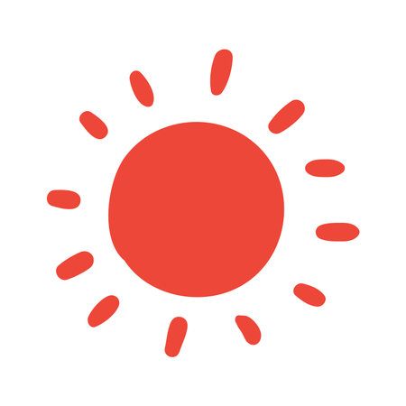 Sun hand drawn illustration. Flat style design, isolated vector. Kids print element, astronomy, astrology, celestial body, space, cosmos weather, atmosphere, forecastのイラスト素材