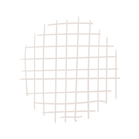 Abstract geometric round shape, squares texture hand drawn illustration. Sketchy style design, isolated vector. Kids print element, background, backdrop with pattern, childish doodles, scribblesのイラスト素材