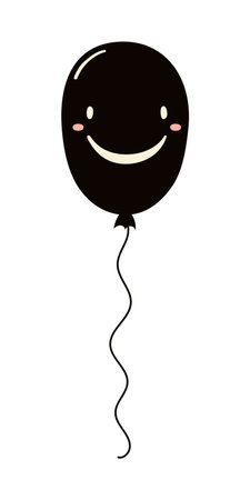 Flying air balloon with spooky face hand drawn Halloween illustration. Cartoon style flat design, isolated vector. Kid seasonal print, autumn holiday, trick or treat, costume party element, decorationのイラスト素材