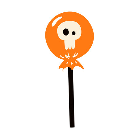 Lollipop candy hand drawn Halloween illustration. Cartoon style flat design, isolated vector. Kids seasonal print element, autumn holiday, trick or treat tradition, sweet foodのイラスト素材