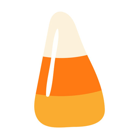 Candy corn hand drawn Halloween illustration. Cartoon style flat design, isolated vector. Kids seasonal print element, autumn holiday, trick or treat tradition, sweet foodのイラスト素材