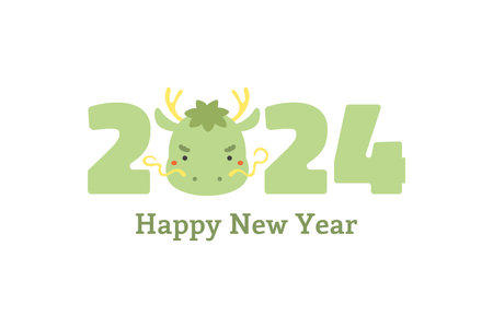 2024 Chinese Lunar New Year cute cartoon dragon, isolated on white. Flat style vector illustration. Asian zodiac sign. Design concept for CNY, Seollal, Tet holiday card, banner, poster, decor elementのイラスト素材