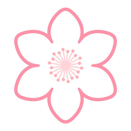 Sakura, cherry, plum, apricot, peach, apple blossom, flower, bloom, isolated. Floral design element, logo, icon. Line art style vector illustration. Spring promotion, seasonal sale, advertisingのイラスト素材
