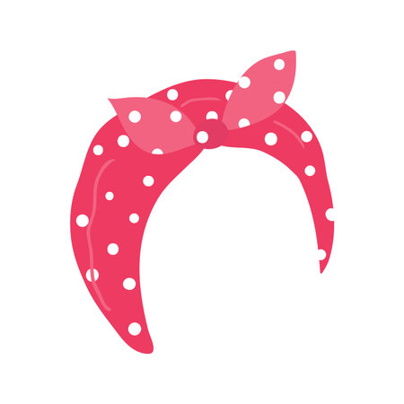 Head scarf, tied, with polka dots pattern hand drawn illustration. Cartoon style flat design, isolated vector. Summer, autumn print element, seasonal casual clothes, headwearのイラスト素材