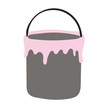Bucket of paint hand drawn illustration. Flat style design, isolated vector. Easter holiday clip art, seasonal card, banner, poster, element. Fine art, painting, house decorationのイラスト素材