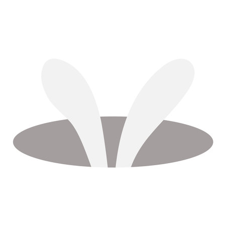 Cute Easter bunny, rabbit, hare ears sticking from the hole illustration. Hand drawn cartoon character, isolated vector. Flat style design. Holiday clip art, seasonal card, banner, poster, elementのイラスト素材