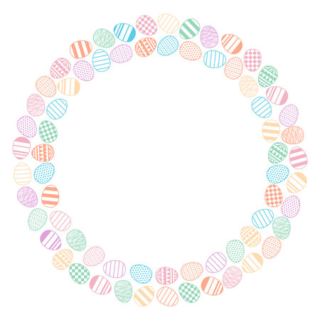 Painted Easter eggs circular frame with copy space on transparent. Line art style design, isolated vector. Easter holiday clip art, seasonal card, banner, poster, elementのイラスト素材