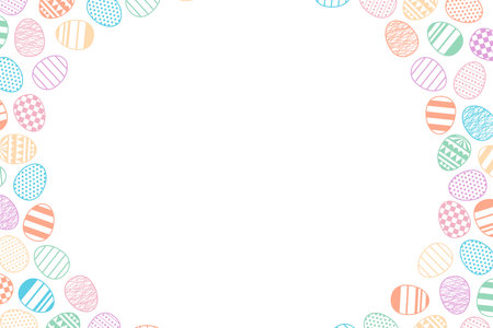 Painted Easter eggs frame, border with copy space on transparent. Line art style vector design. Easter holiday seasonal card, banner, poster, element, backgroundのイラスト素材