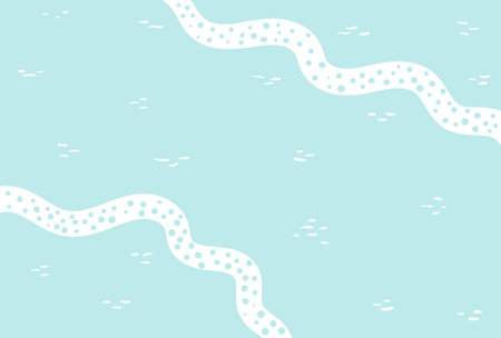 Sea, ocean with waves breaking, water ripples top view background. Hand drawn flat style design, vector backdrop. Summer print, seasonal element, holidays, vacations, outdoors, beachのイラスト素材