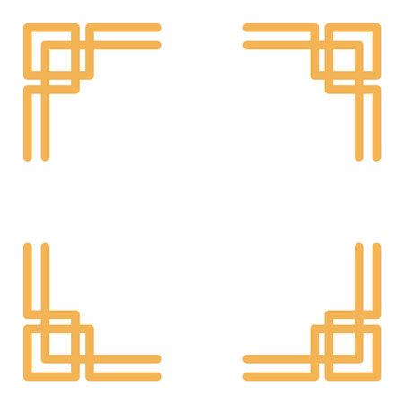 Traditional Asian geometric square frame, corner elements line art illustration. Dragon Boat Festival, Mid Autumn Festival, Lunar New Year holiday clip art, banner element. Isolated vector design.のイラスト素材