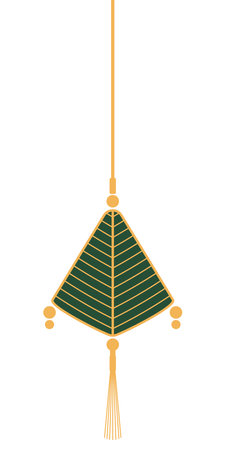 Dragon Boat Festival traditional decorations hanging fragrant sachet line art hand drawn illustration. Holiday clip art, card, banner, poster element. Asian style design, isolated vector.のイラスト素材