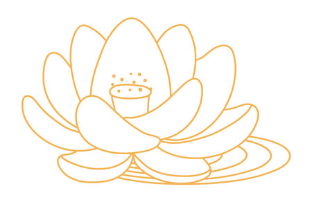 Lotus flower with leaf outline hand drawn illustration. Dragon Boat Festival, Mid Autumn Festival, traditional holiday clip art, card, banner, poster element. Asian style design, isolated vector.のイラスト素材