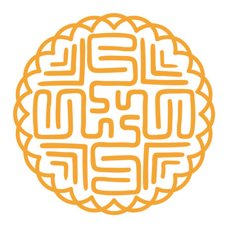 Traditional Mid Autumn Festival food mooncake illustration. Isolated vector element. Line art style design. Festive holiday clip art, card, banner, poster, decor. Chinese, Cantonese, Taiwanese cuisineのイラスト素材