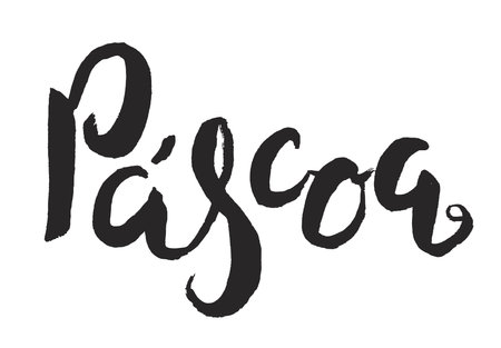Pascoa, Easter in Portuguese hand lettering quote, calligraphy, written text. Hand drawn style design, isolated vector. Holiday clip art. Seasonal advertising, promotion, card, banner, poster elementのイラスト素材