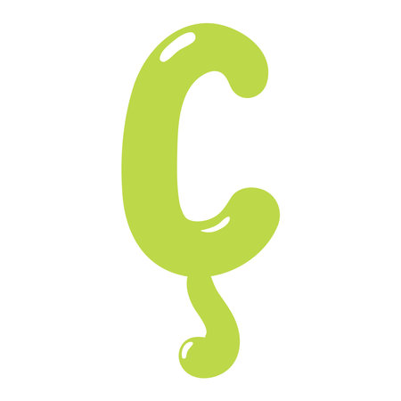 Latin letter C with cedilla shaped balloon, rounded glossy design, isolated vector on transparent background. Hand drawn illustration. Holiday, party, celebration, anniversary, birthday card elementのイラスト素材