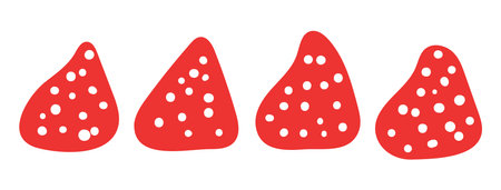 Strawberry fruits, berries, cake decoration hand drawn illustration, isolated vector on transparent. Flat style design. Birthday celebration, festival, carnival, party, anniversary clip art, elementのイラスト素材