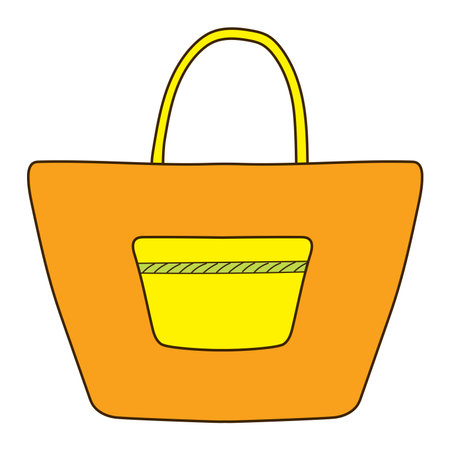 Beach bag, canvas shopper, tote hand drawn illustration, isolated vector. Line art style design. Summer clip art, seasonal element, print. Fashion accessory, holidays, vacations, outdoorsのイラスト素材