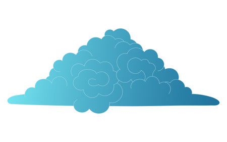 Traditional Asian cloud, cumulus cloud, line drawing, blue gradient, isolated on transparent. Hand drawn vector illustration. Buddhist thangka art. Chinese, Japanese, Korean design element, clip artのイラスト素材