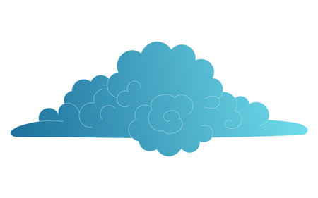 Traditional Asian cloud, cumulus cloud, line drawing, blue gradient, isolated on transparent. Hand drawn vector illustration. Buddhist thangka art. Chinese, Japanese, Korean design element, clip artのイラスト素材