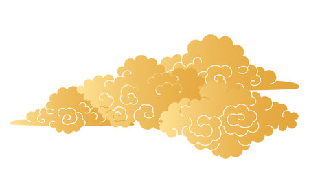 Traditional Asian cumulus clouds, flat paper cut, gold gradient, isolated on transparent. Hand drawn vector illustration. Buddhist thangka art. Chinese, Japanese, Korean design element, clip artのイラスト素材