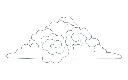 Traditional Asian cloud, cumulus cloud, line drawing, blue outline, isolated on transparent. Hand drawn vector illustration. Buddhist thangka art. Chinese, Japanese, Korean design element, clip artのイラスト素材