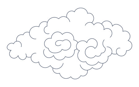 Traditional Asian cloud, cumulus cloud, line drawing, blue outline, isolated on transparent. Hand drawn vector illustration. Buddhist thangka art. Chinese, Japanese, Korean design element, clip artのイラスト素材