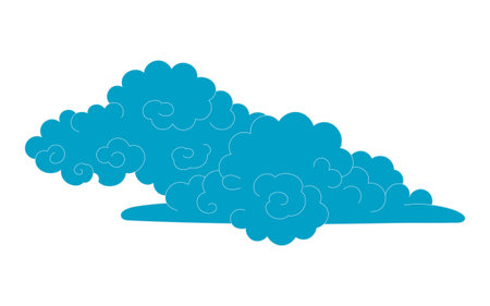 Traditional Asian clouds, cumulus clouds, line drawing, blue, isolated on transparent. Hand drawn vector illustration. Buddhist thangka art. Chinese, Japanese, Korean design element, clip artのイラスト素材