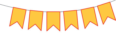 Bunting, little flags hanging on string, festive decorations, garland, isolated vector illustration. Birthday party, holiday celebration, festival, carnival, anniversary, Festa Junina design elementのイラスト素材