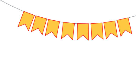 Bunting, little flags hanging on string, festive decorations, garland, isolated vector illustration. Birthday party, holiday celebration, festival, carnival, anniversary, Festa Junina design elementのイラスト素材