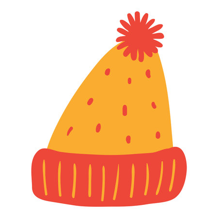 Warm knitted hat isolated on transparent. Hand drawn flat vector illustration. Traditional holiday, Xmas, New Year, seasonal design element, winter clothes clip artのイラスト素材