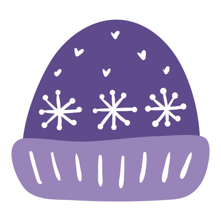 Warm knitted hat isolated on transparent. Hand drawn flat vector illustration. Traditional holiday, Xmas, New Year, seasonal design element, winter clothes clip artのイラスト素材