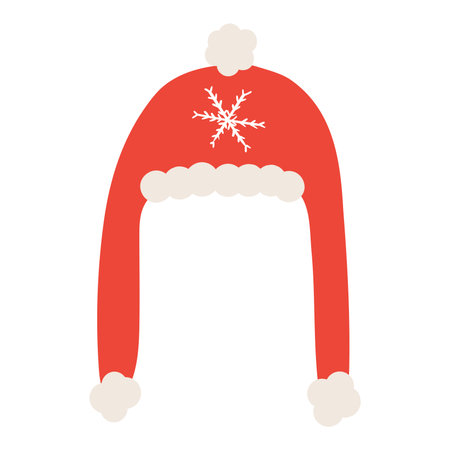 Warm fur trimmed hat with earflaps isolated on transparent. Hand drawn flat vector illustration. Traditional holiday, Xmas, New Year, seasonal design element, winter clothes clip artのイラスト素材