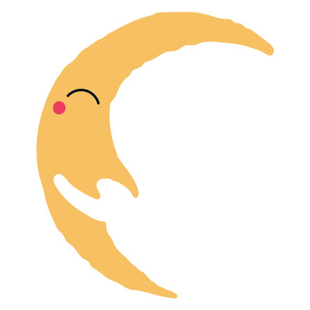 Crescent moon with face isolated on transparent background. Hand drawn flat vector illustration. Celestial design element, clip art. Night sky, space, astronomy, natural satelliteのイラスト素材