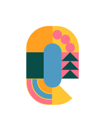 Number, numeral 0 Bauhaus style design, isolated on transparent background. Flat vector illustration with geometric colorful shapes, abstract pattern. 2026 New Year retro holiday element, clip artのイラスト素材