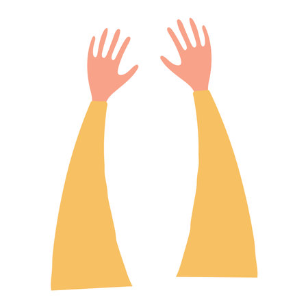 Two human hands, arms isolated on transparent background. Hand drawn flat vector illustration. Cartoon body parts, design element, clip artのイラスト素材
