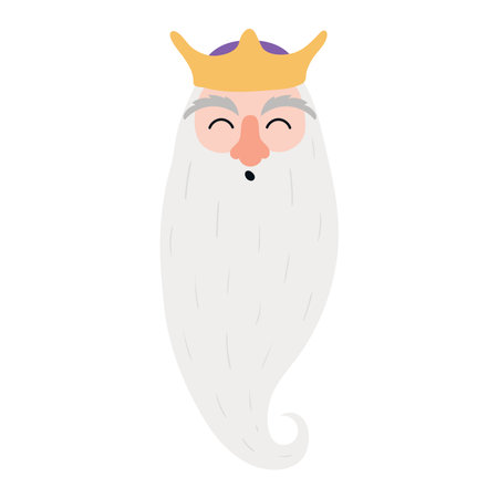 One of three kings, king Melchior face isolated on transparent background. Hand drawn flat vector illustration. Cartoon character. Epiphany Day, Christmas design element, clip artのイラスト素材