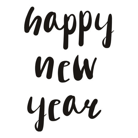 Happy New Year hand lettering isolated on transparent background. Hand drawn vector illustration. Handwritten text, typography, holiday quote. Christmas design element, clip artのイラスト素材