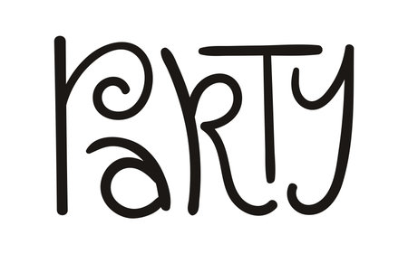 Party hand lettering isolated on transparent background. Hand drawn vector illustration. Handwritten text, typography, holiday quote. Christmas design element, clip artのイラスト素材