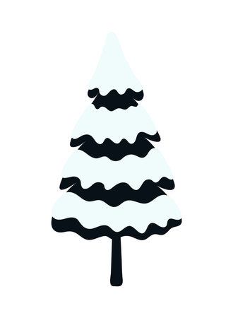 Spruce, fir tree covered with snow isolated on transparent background. Hand drawn flat vector illustration. Traditional Christmas, New Year, winter, seasonal design element, holiday clip artのイラスト素材