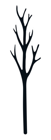 Tree without leaves silhouette, isolated on transparent background. Hand drawn flat vector illustration. Traditional Christmas, New Year, winter, seasonal design element, holiday clip artのイラスト素材