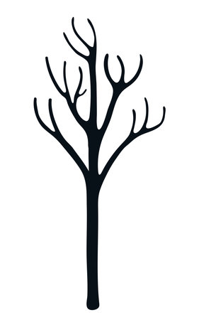 Tree without leaves silhouette, isolated on transparent background. Hand drawn flat vector illustration. Traditional Christmas, New Year, winter, seasonal design element, holiday clip artのイラスト素材