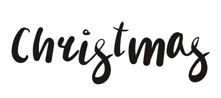 Christmas hand lettering isolated on transparent background. Hand drawn vector illustration. Handwritten text, typography, holiday quote. Christmas design element, clip artのイラスト素材