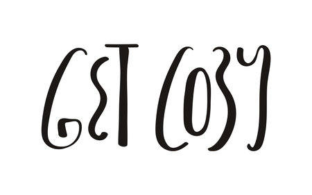 Get cozy hand lettering isolated on transparent background. Hand drawn vector illustration. Handwritten text, typography, holiday quote. Christmas design element, clip artのイラスト素材