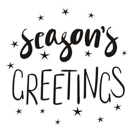 Seasons greetings hand lettering isolated on transparent background. Hand drawn vector illustration. Handwritten text, typography, holiday quote. Christmas design element, clip artのイラスト素材