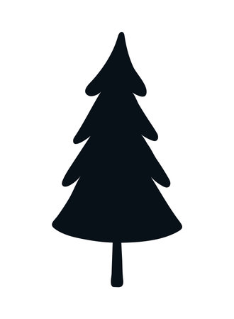 Spruce, fir tree silhouette, isolated on transparent background. Hand drawn flat vector illustration. Traditional Christmas, New Year, winter, seasonal design element, holiday clip artのイラスト素材