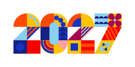 2027 New Year design with abstract geometric pattern isolated. Vintage, retro decorative shapes,...
